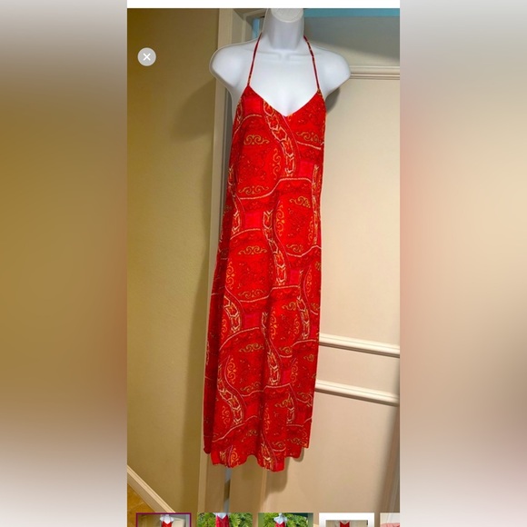 Show Me Your MuMu Erylyn Red Mosiac Paisley Halter Tie Back Midi Dress XS - Picture 11 of 12